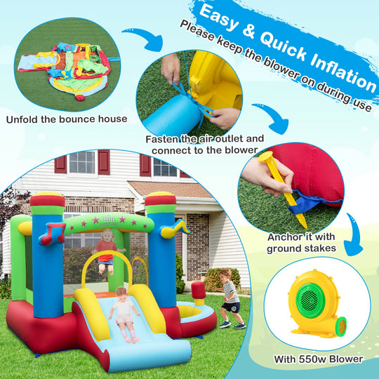 Inflatable Bounce House with Slide, Basketball Hoop & Blower