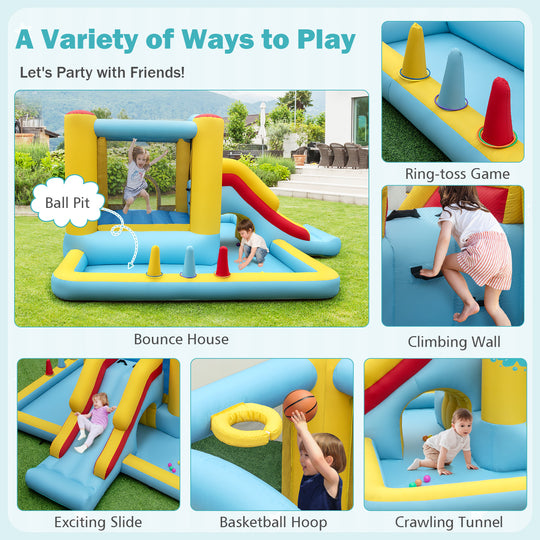 Inflatable Bounce House 7-in-1 Bouncy Castle with Slide and Tunnel with 480W Blower