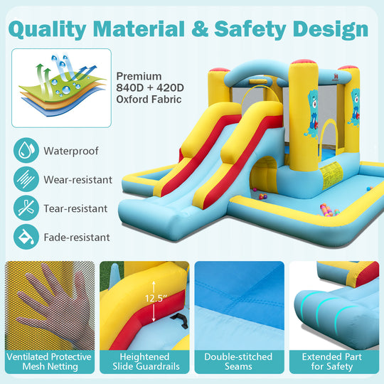 Inflatable Bounce House 7-in-1 Bouncy Castle with Slide and Tunnel without Blower