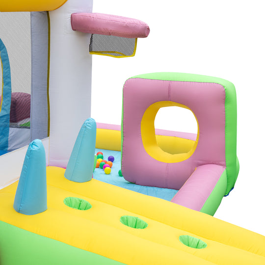 Inflatable Bounce House Bouncy Castle with Slide and Obstacle and Ball Pit with 480W Blower
