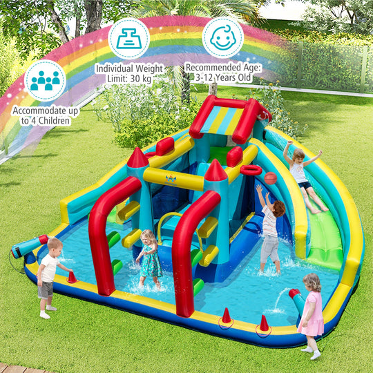 Inflatable Double Water Slide Park with 750W Blower and Obstacle Course