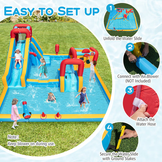 Inflatable Double Water Slide Park 9-in-1 Giant Bounce House Blower Excluded