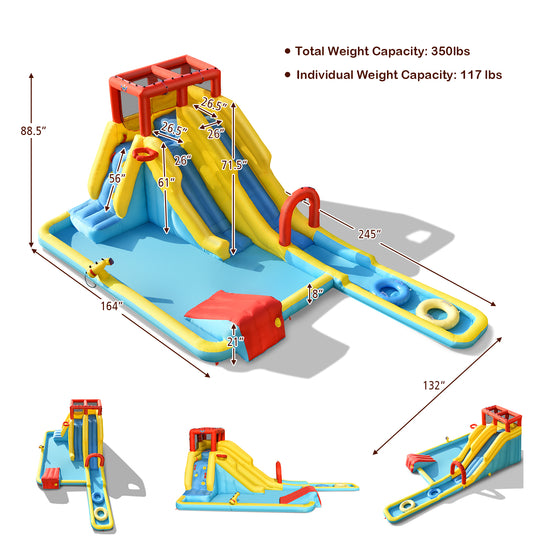 7-in-1 Inflatable Dual Slide Water Park Bounce House With 680W Blower