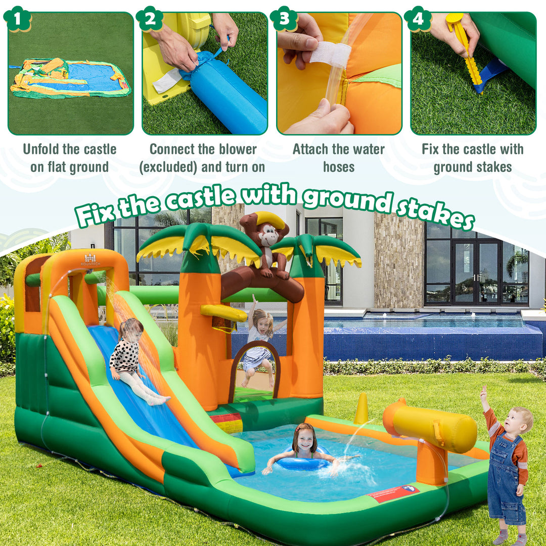 Monkey-Themed Inflatable Bounce House with Slide without Blower