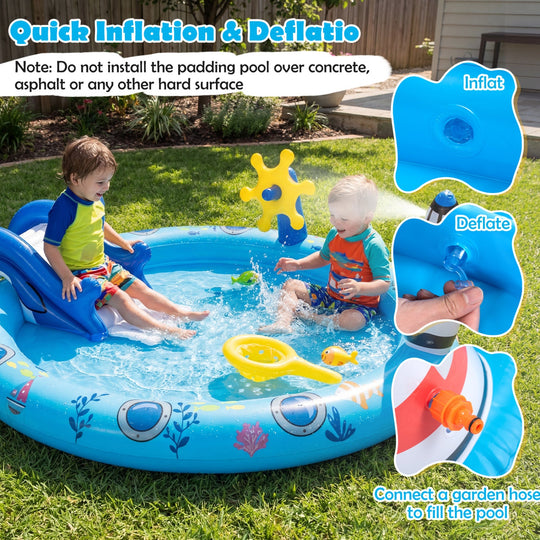 Inflatable Play Center Marine Life Spray Pool with Shark