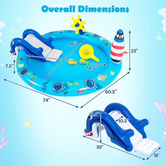 Inflatable Play Center Marine Life Spray Pool with Shark