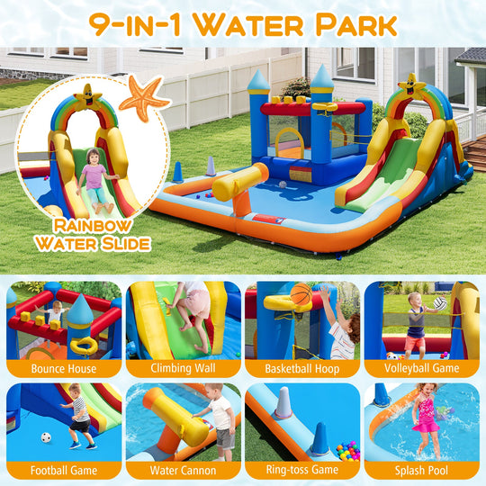 Inflatable Water Slide Park Bouncy Castle with Climbing Wall with Blower