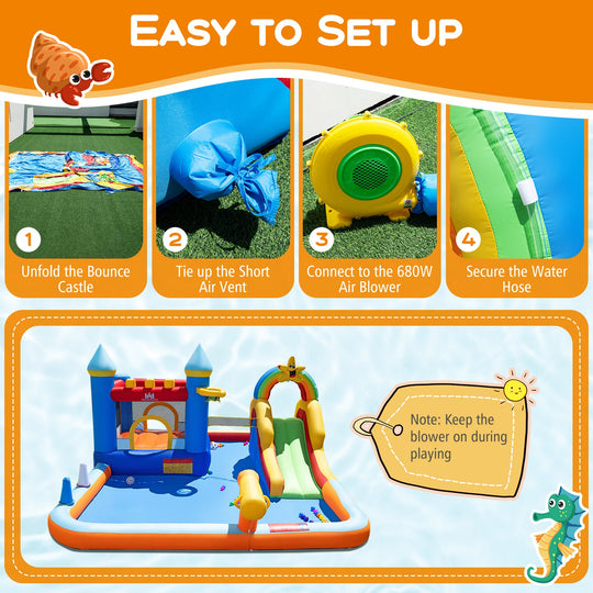 Inflatable Water Slide Park Bouncy Castle with Climbing Wall with Blower