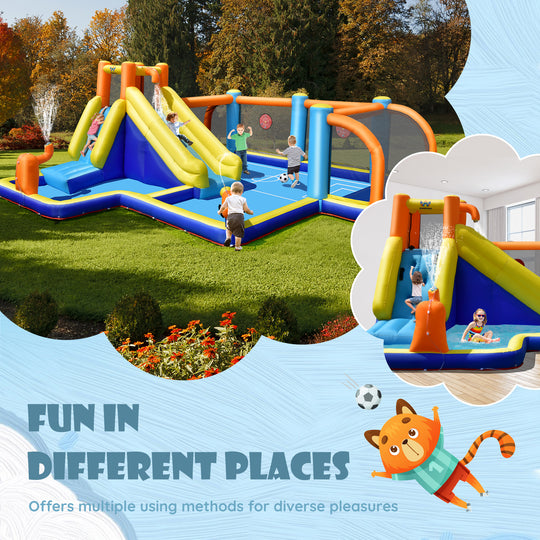 Giant Soccer-Themed Inflatable Water Slide with 735W Blower