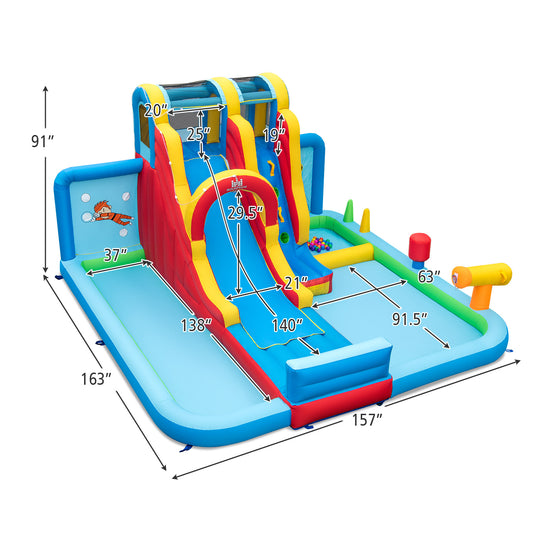 Inflatable Water Slide Water Park with Long Slide and Splash Pools and Ball Pit with 680W Blower