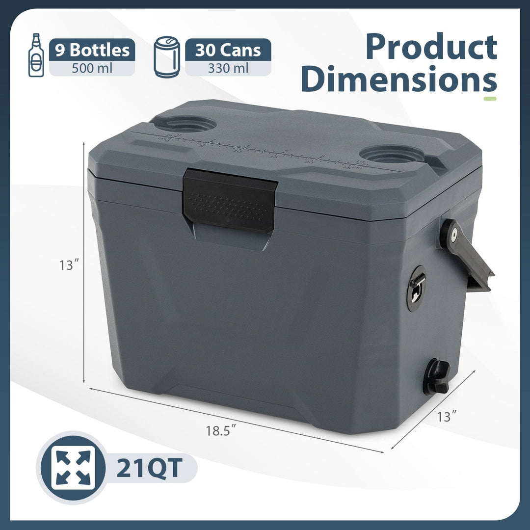 Insulated Portable Cooler Hard Shell Ice Chest with 2 Cup Holders
