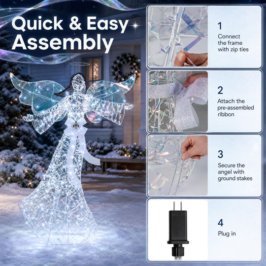 Iridescent Christmas Angel Decoration with 230 Cold White LEDs
