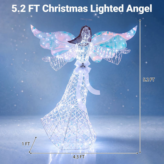 Iridescent Christmas Angel Decoration with 230 Cold White LEDs