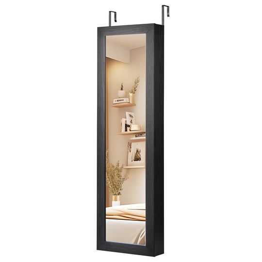 Jewelry Cabinet Wall or Door Mounted Jewelry Armoire with Full-Length Mirror-Black
