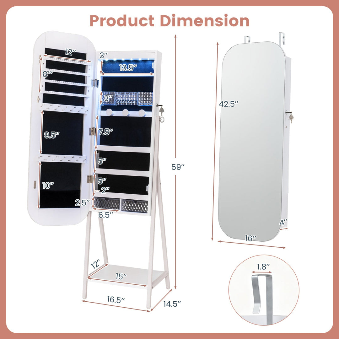 Jewelry Cabinet with Full-Length Mirror and LED Lights