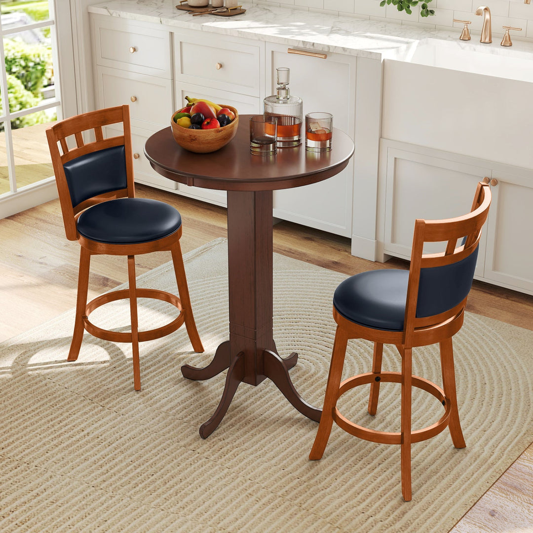 Wood Swivel Bar Stools Set of 2 with Faux Leather Upholstered Seat and Back-Brown
