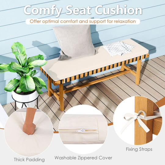 48 inch Acacia Wood Outdoor Bench with Thick Padded Seat Cushion