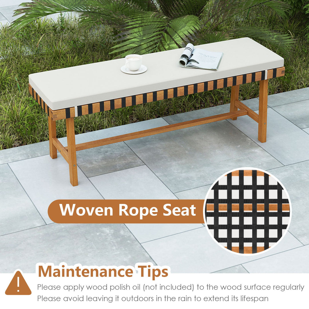 48 inch Acacia Wood Outdoor Bench with Thick Padded Seat Cushion