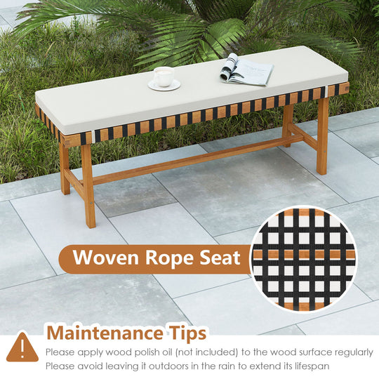 48 inch Acacia Wood Outdoor Bench with Thick Padded Seat Cushion