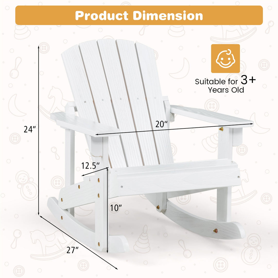 Outdoor Wooden Kid Adirondack Rocking Chair with Slatted Seat