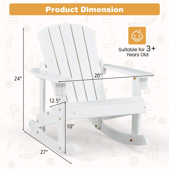 Outdoor Wooden Kid Adirondack Rocking Chair with Slatted Seat