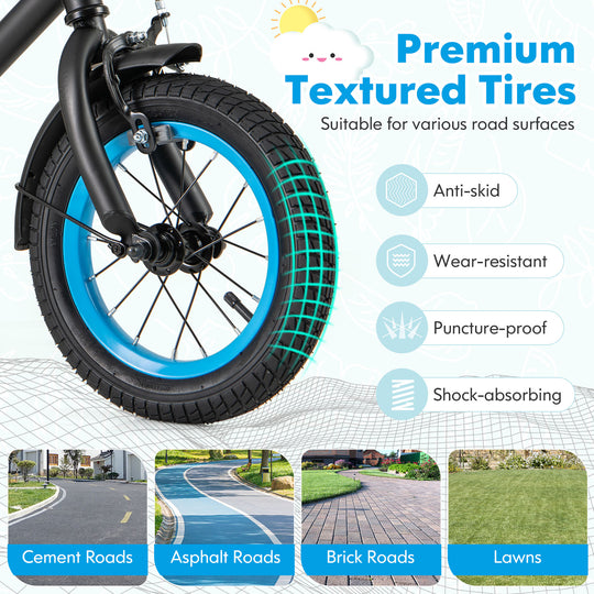 Kids Bike with Adjustable Handlebar and Saddle Black-12 Inches