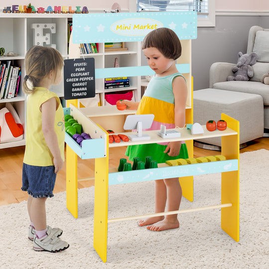 Kid's Pretend Play Grocery Store with Cash Register and Blackboard-Blue