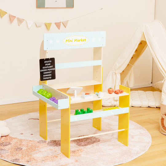 Kid's Pretend Play Grocery Store with Cash Register and Blackboard-Blue
