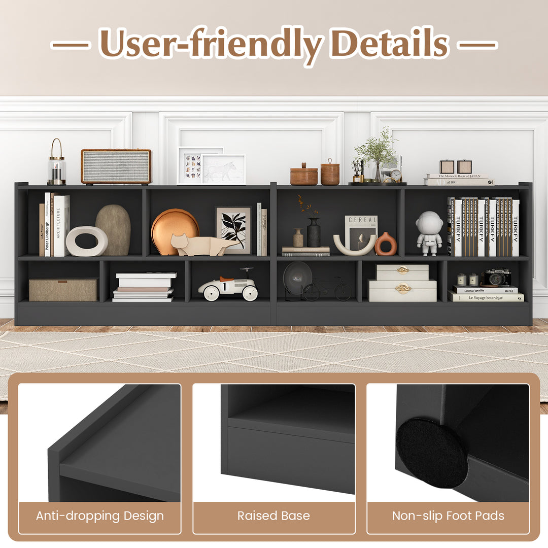 Kids 2-Shelf Bookcase 5-Cube Wood Toy Storage Cabinet Organizer-Gray