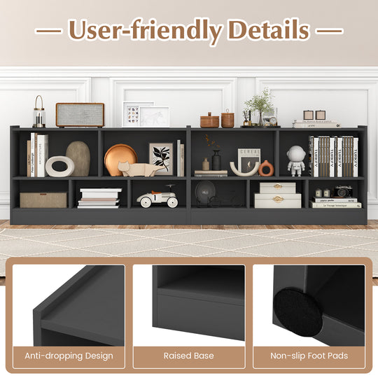 Kids 2-Shelf Bookcase 5-Cube Wood Toy Storage Cabinet Organizer-Gray