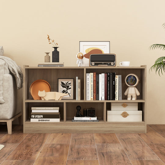 Kids 2-Shelf Bookcase 5-Cube Wood Toy Storage Cabinet Organizer-Natural