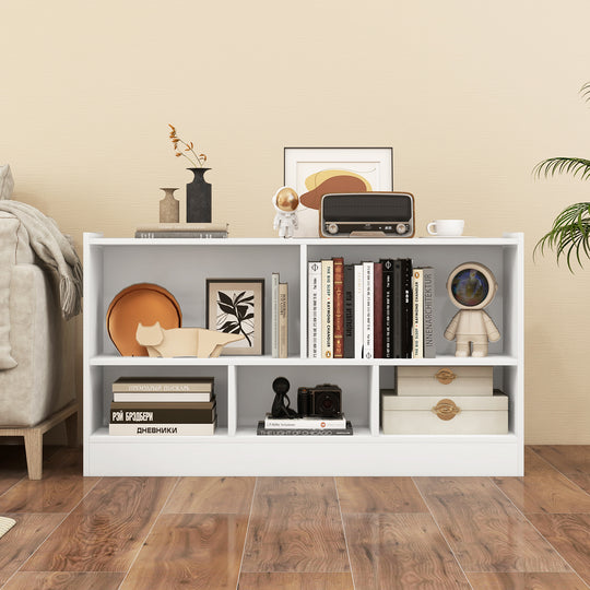 Kids 2-Shelf Bookcase 5-Cube Wood Toy Storage Cabinet Organizer-White