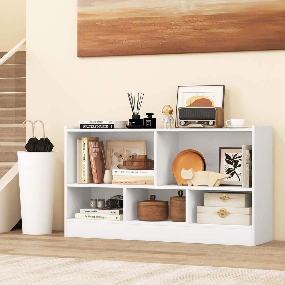 Kids 2-Shelf Bookcase 5-Cube Wood Toy Storage Cabinet Organizer-White