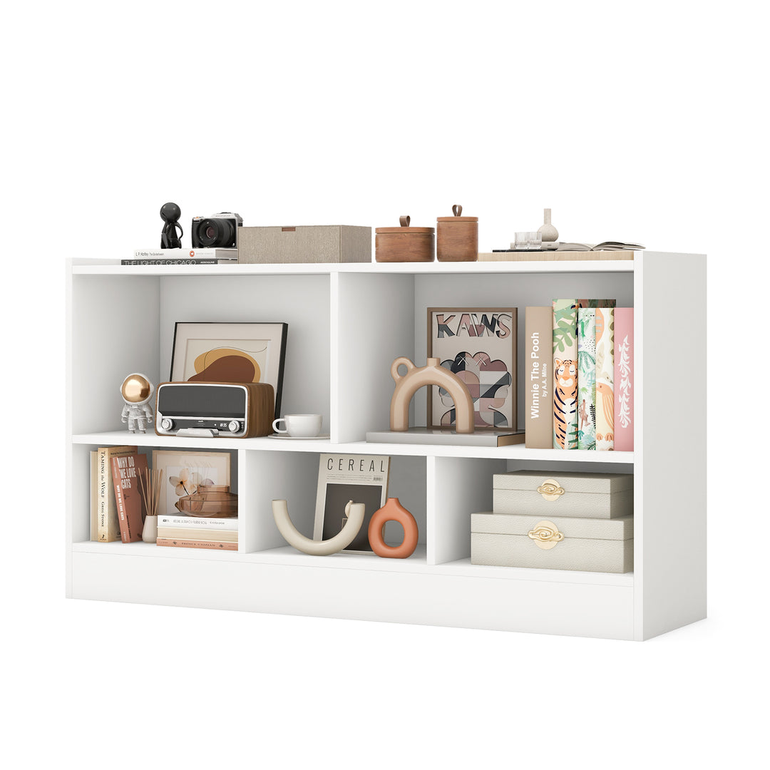 Kids 2-Shelf Bookcase 5-Cube Wood Toy Storage Cabinet Organizer-White