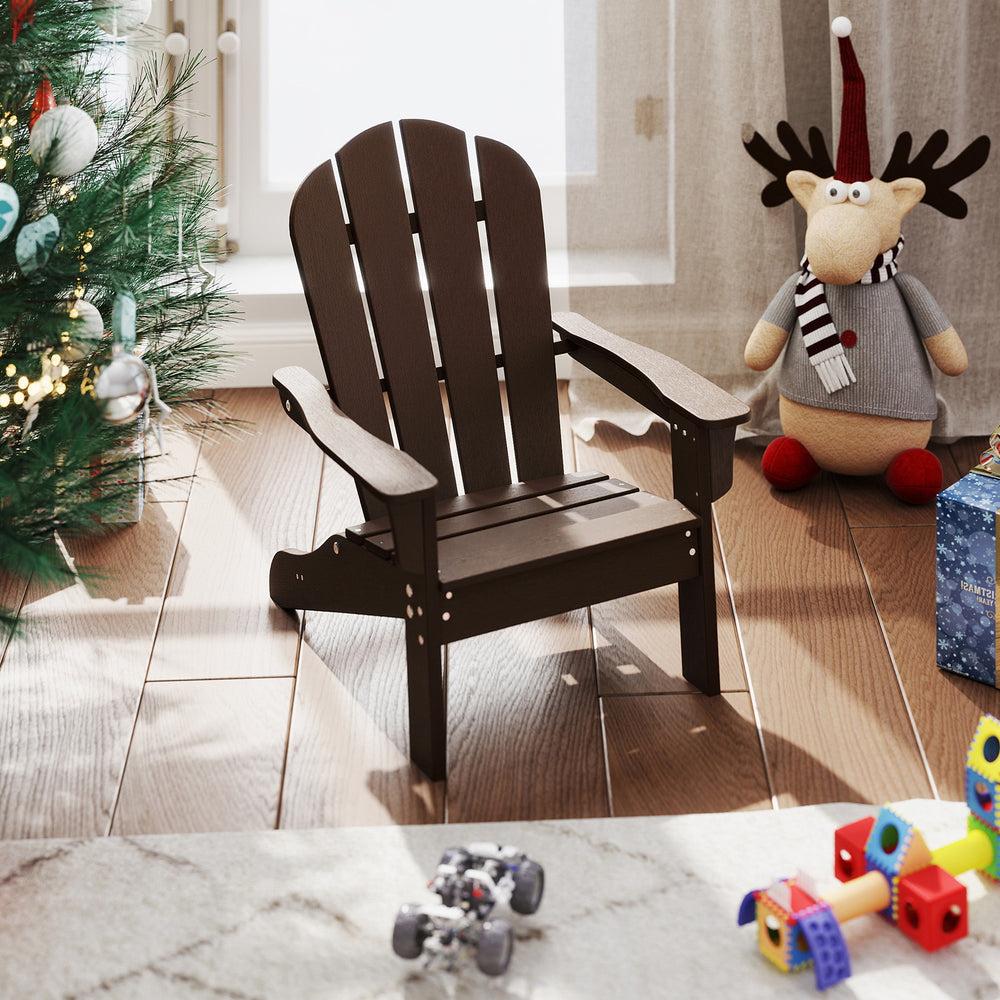 All-Weather HDPE Kid's Adirondack Chair with with High Backrest and Armrests-Brown