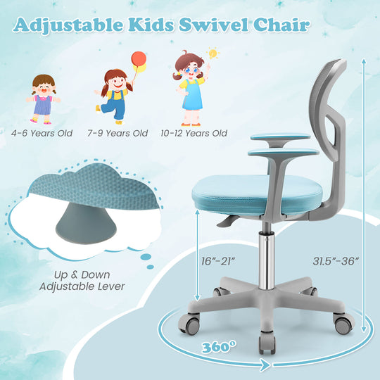 Adjustable Desk Chair with Auto Brake Casters for Kids-Blue