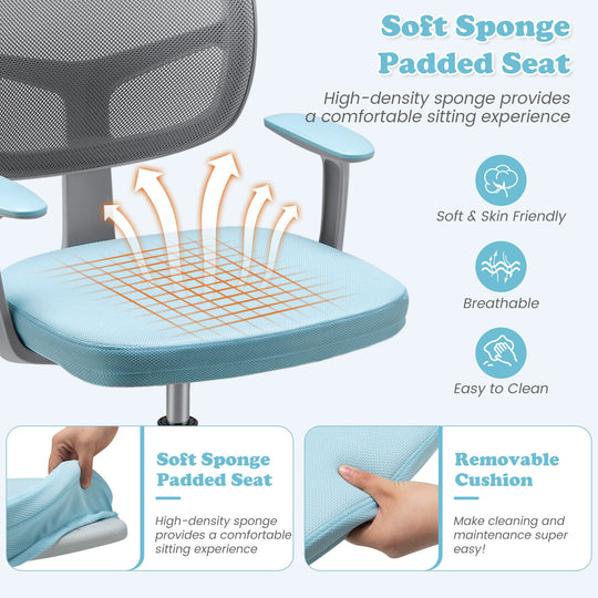 Adjustable Desk Chair with Auto Brake Casters for Kids-Blue