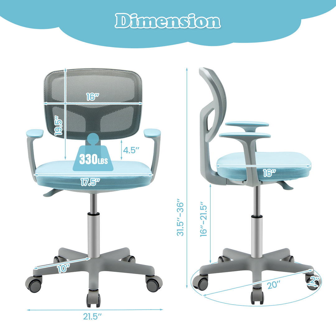 Adjustable Desk Chair with Auto Brake Casters for Kids-Blue