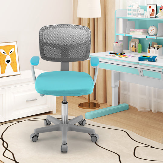 Adjustable Desk Chair with Auto Brake Casters for Kids-Turquoise
