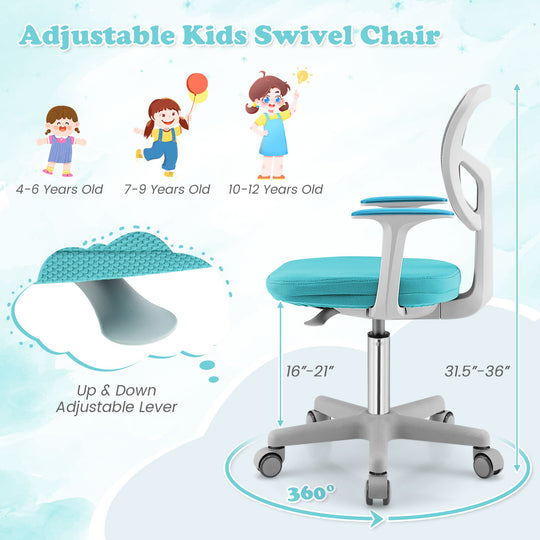 Adjustable Desk Chair with Auto Brake Casters for Kids-Turquoise