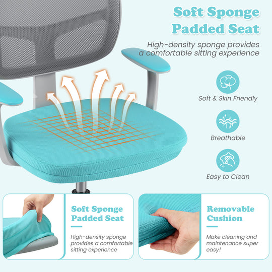 Adjustable Desk Chair with Auto Brake Casters for Kids-Turquoise