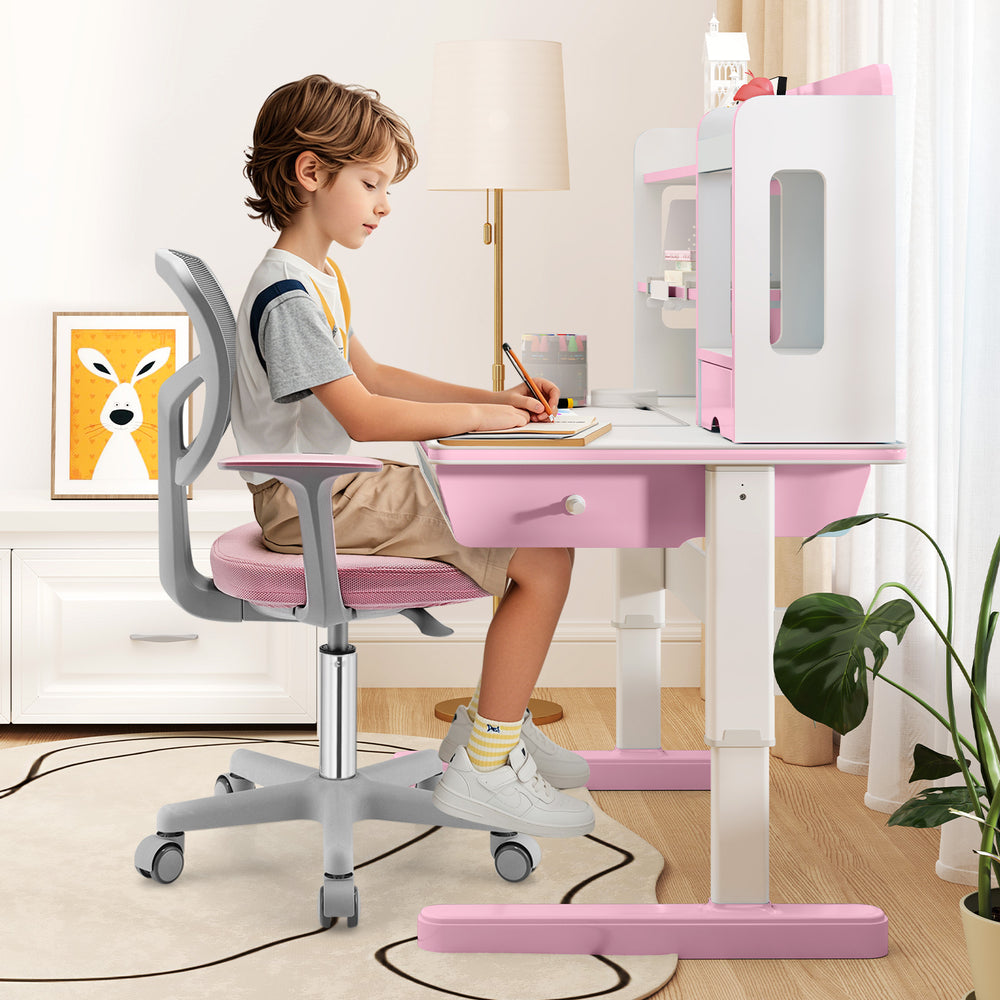 Adjustable Desk Chair with Auto Brake Casters for Kids-Pink