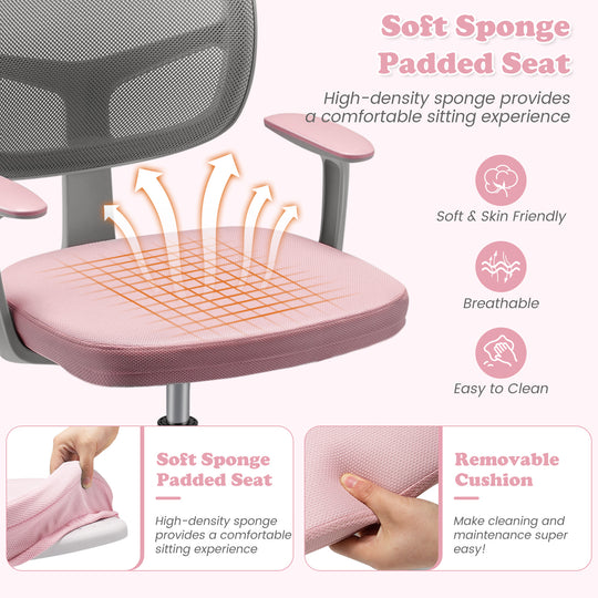 Adjustable Desk Chair with Auto Brake Casters for Kids-Pink