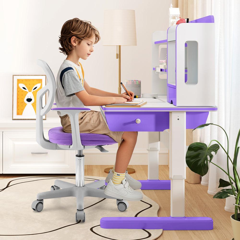 Adjustable Desk Chair with Auto Brake Casters for Kids-Purple
