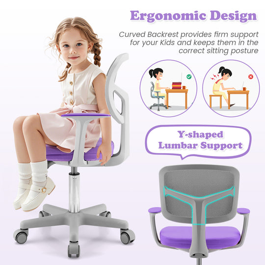 Adjustable Desk Chair with Auto Brake Casters for Kids-Purple
