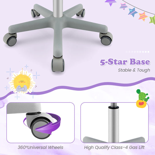 Adjustable Desk Chair with Auto Brake Casters for Kids-Purple