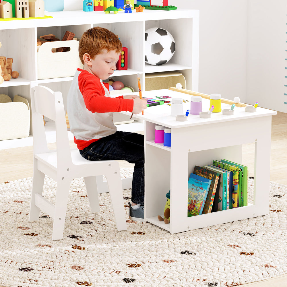 Kids Art Table and Chair Set Toddler Craft Drawing Desk-White