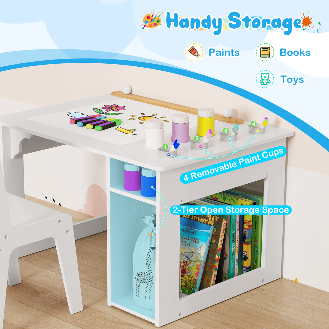 Kids Art Table and Chair Set Toddler Craft Drawing Desk-White