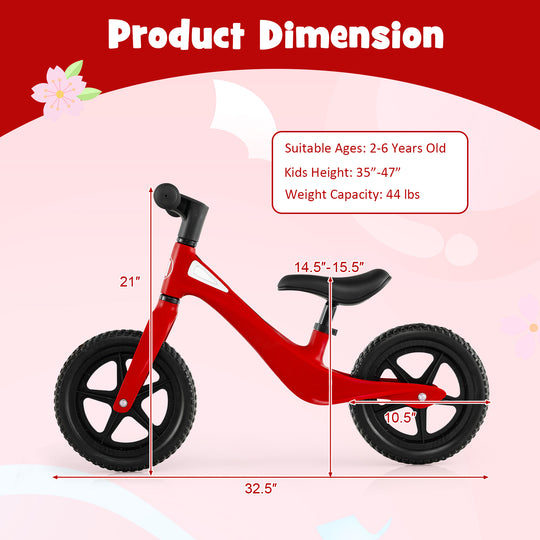 Kids Balance Bike with Rotatable Handlebar and Adjustable Seat Height-Red