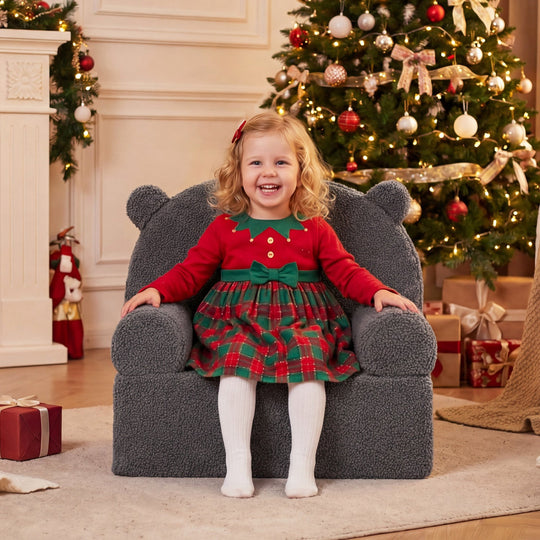 Kids Bear Sofa Toddler Foam Couch with Soft Fleece Fabric Cover
